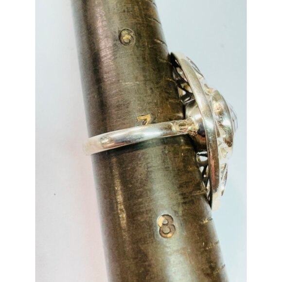 Sterling Silver 925 Cubic Zirconia Filigree Statement Finger Ring, Size 7, Estat - Picture 6 of 9